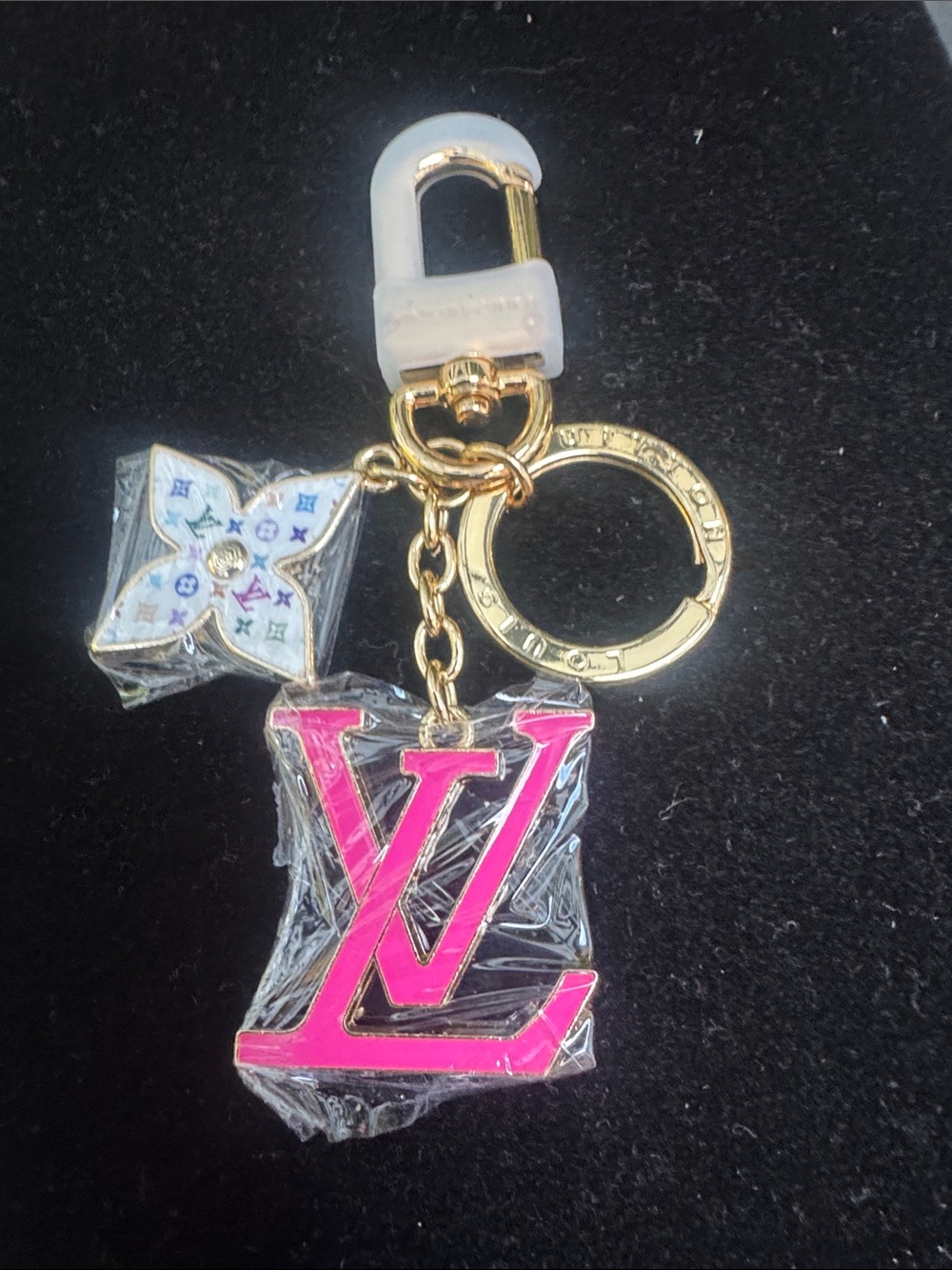 Key ring bag charm Pink and White Key Ring with Gold Hardware